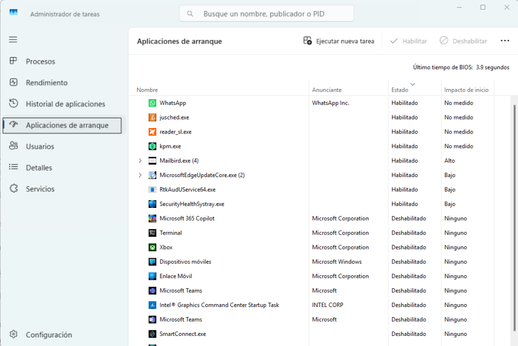 Programas o aplicaciones de arranque en Windows 11