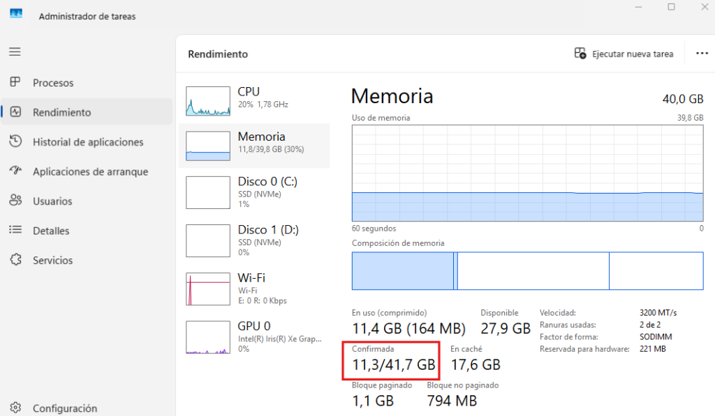 Que es la memoria confirmada de Windows