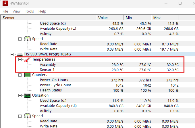 Temperatura de los discos duros del PC