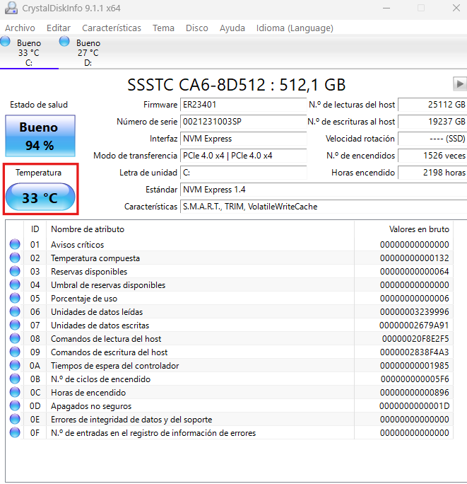 COntrolar temperatura del disco duro con CrystalDiskInfo