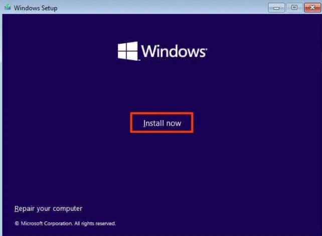 Pantalla de instalación de Windows 10 o Windows 11