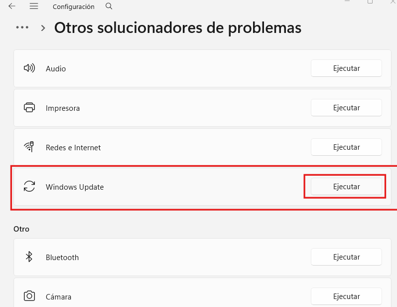 Solucionador de problemas de Windows Update en Windows 11