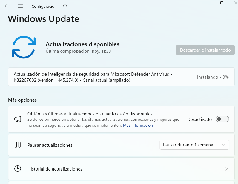 Pantalla de Windows Update descargando actualizaciones