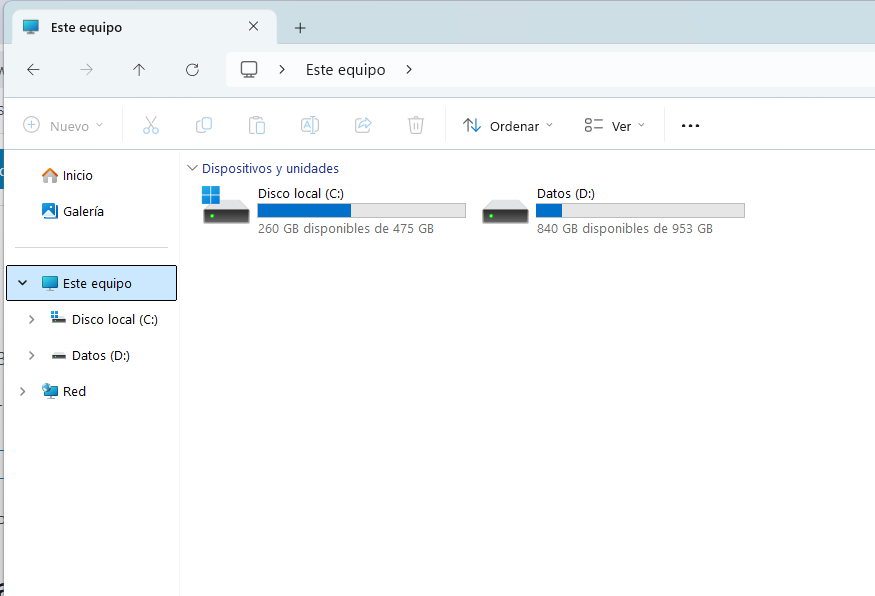Visualización del espacio de almacenamiento en disco duro