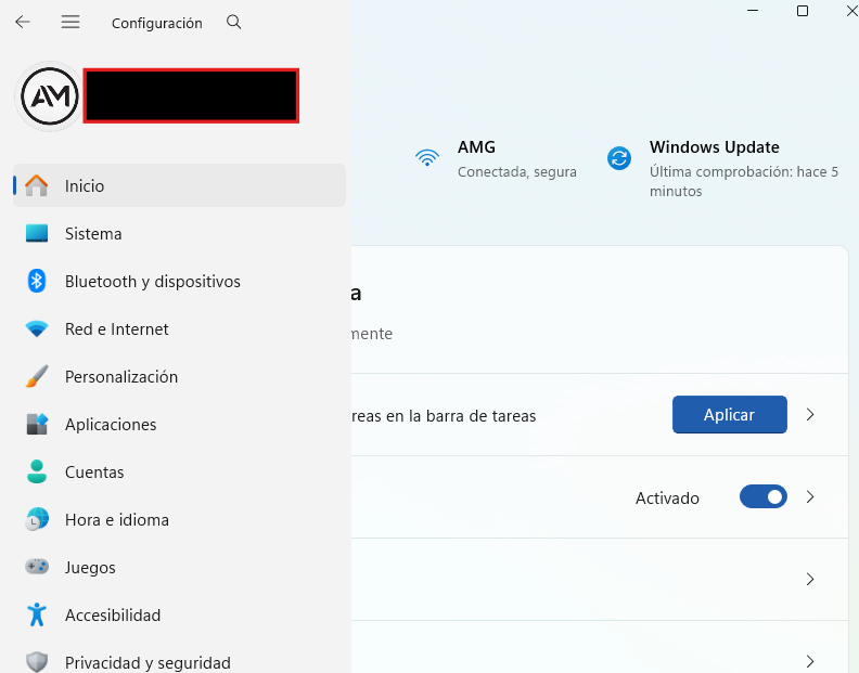 Panel de configuración del sistema en Windows