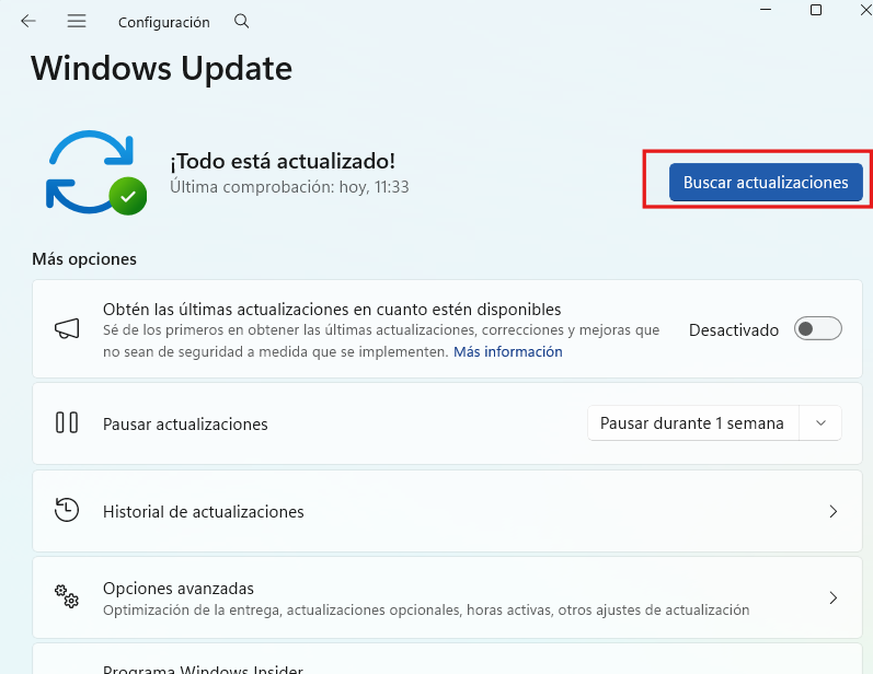Buscar actualizaciones en Windows 11