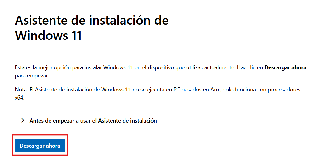 Descargar asistente de instalación de Windows 11