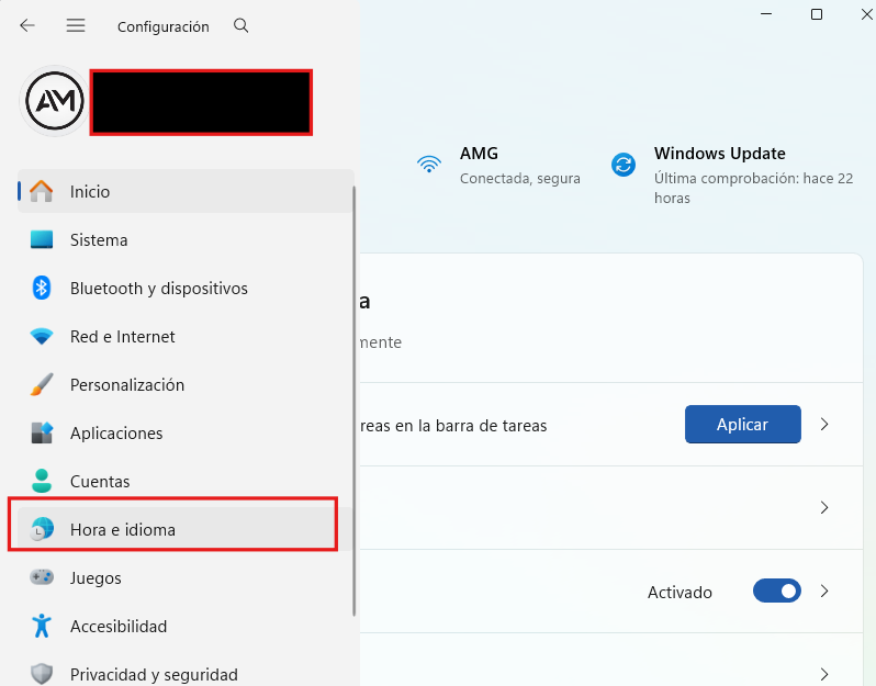 Pantalla de configuración de Windows 11