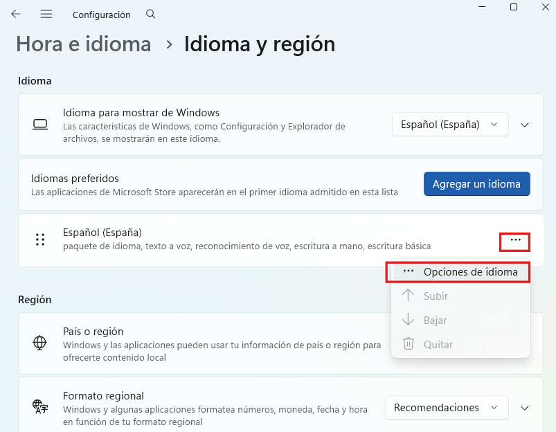 Configurar idioma preferido en Windows 11