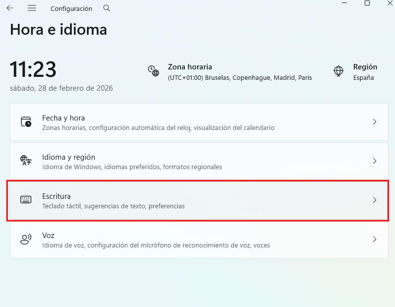 Cambiar ajustes de atajos de teclado en Windows 11