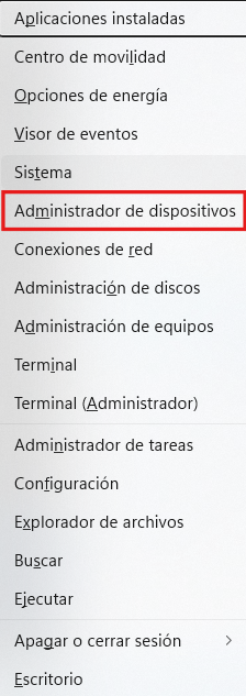Abrir administrador de dispositivos atajo Windows+X