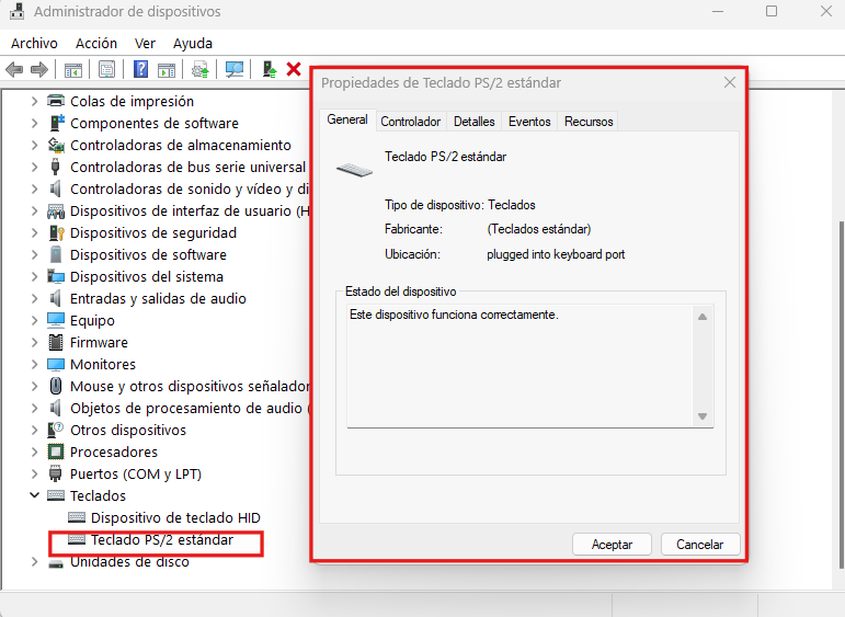 Ver teclados en administrador de dispositivos de Windows 11
