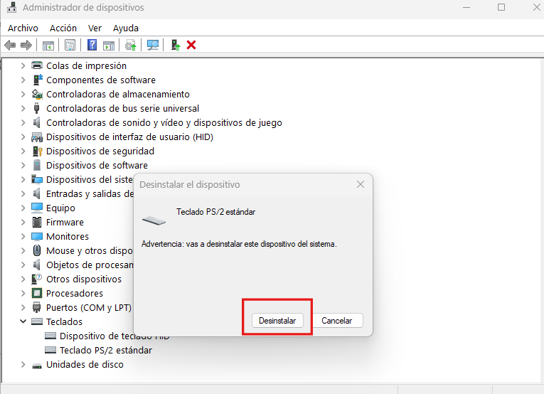 Desinstalar driver del teclado en Windows 11