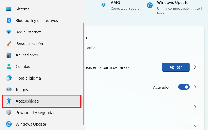 Configurar accesibilidad en Windows 11