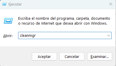 abrir liberador de espacio en disco con comando