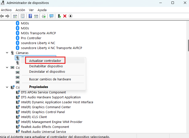 Actualizar un controlador mediante el administrador de dispositivos