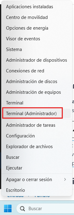 Abrir terminal en modo administrador