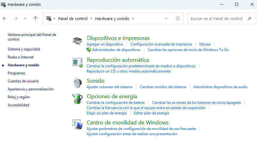 Opciones de energía de Windows 11
