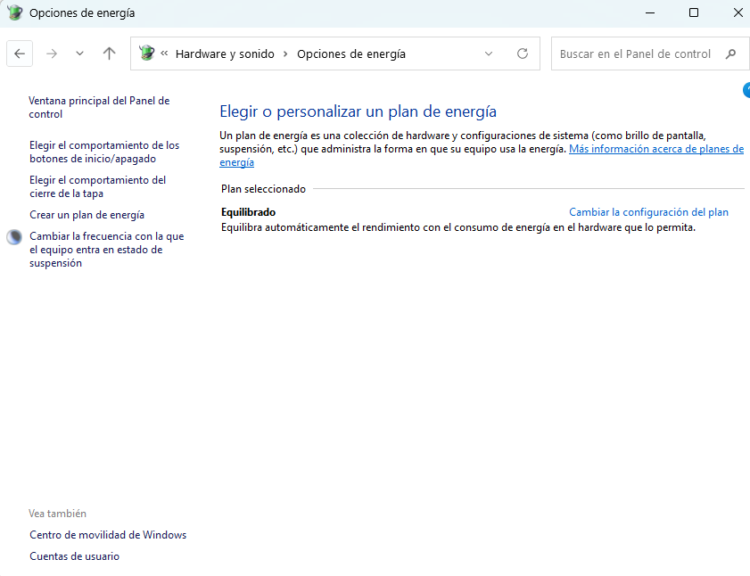 Cambiar o personalizar opciones de energía de Windows