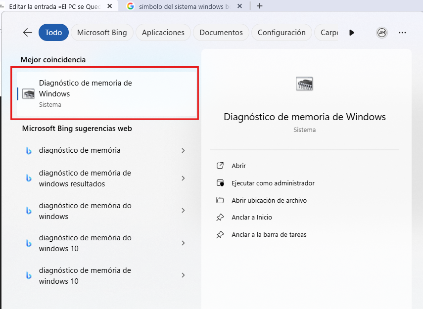 Abrir diagnóstico de memoria de Windows