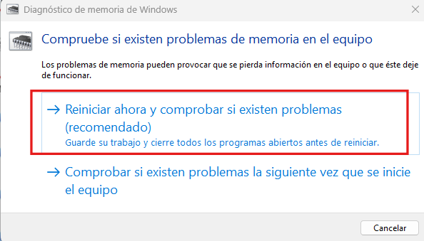 Reiniciar Windows y comprobar memoria del equipo