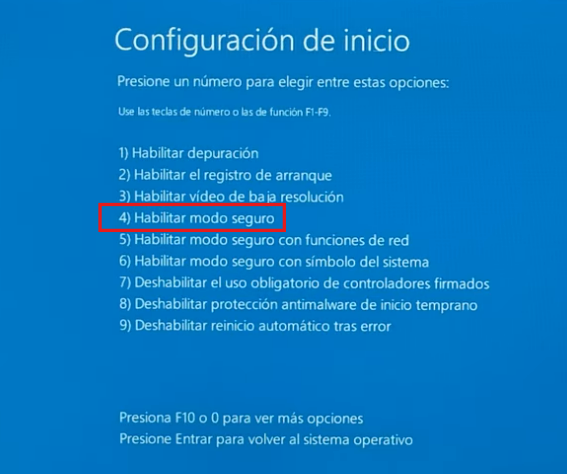 Habilitar inicio en modo seguro