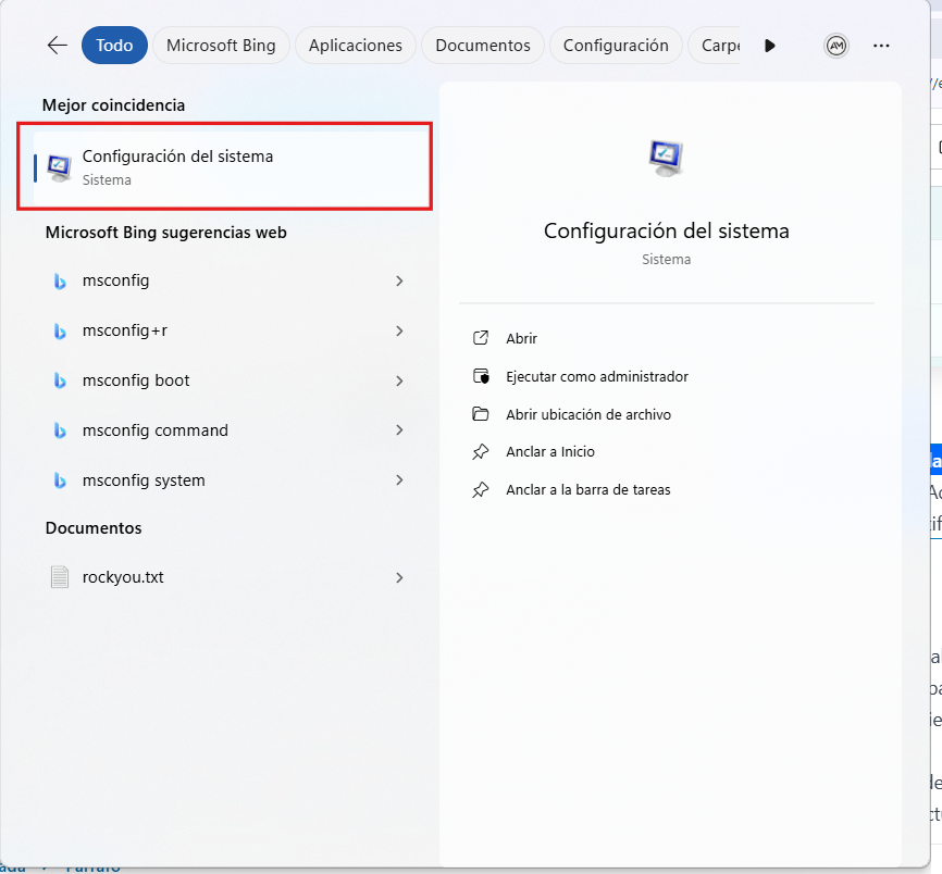 Abrir configuración del sistema en Windows