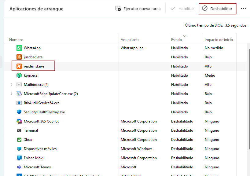 Deshabilitar un programa de inicio en Windows