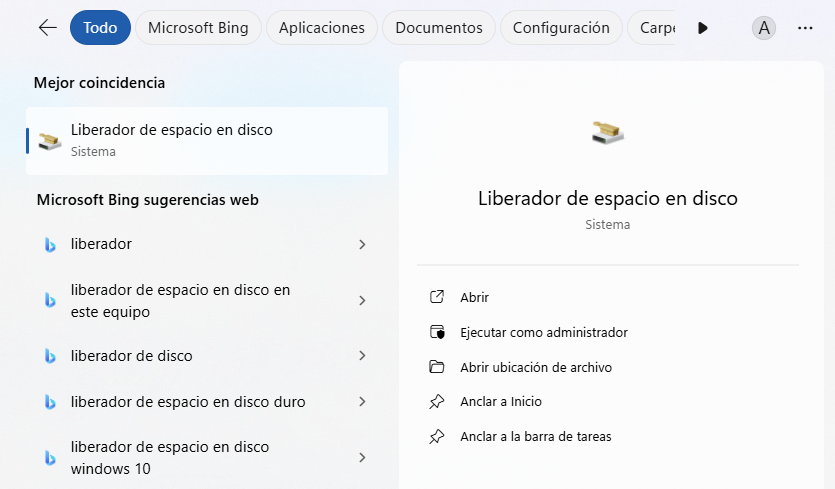 Abrir liberador de espacio en disco de Windows 11