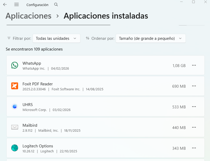 Eliminar aplicaciones que ya no utilizas o que ocupan mucho espacio