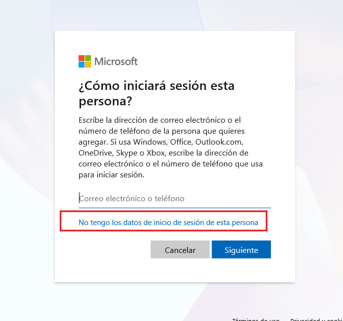 Crear cuenta de Windows 11 sin correo electrónico