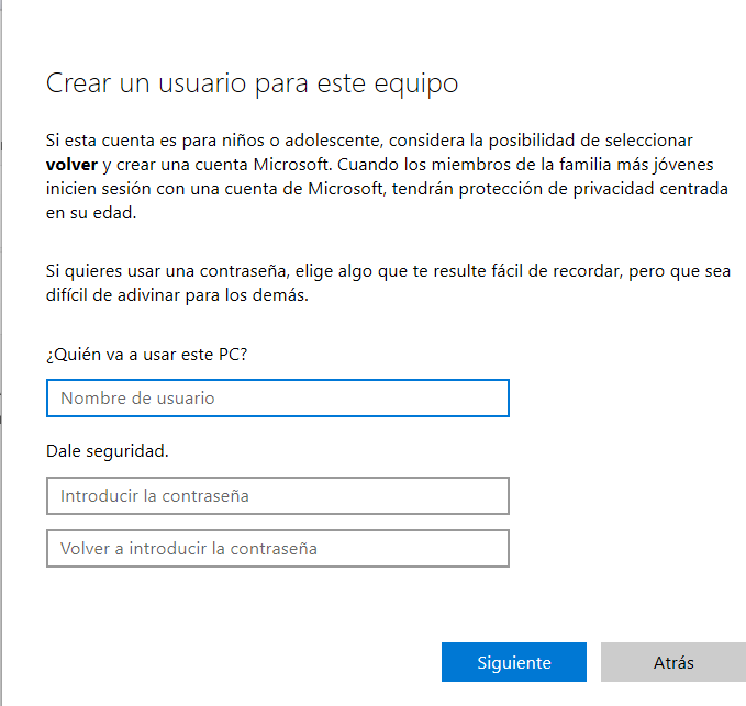 Configurar una nueva cuenta de usuario