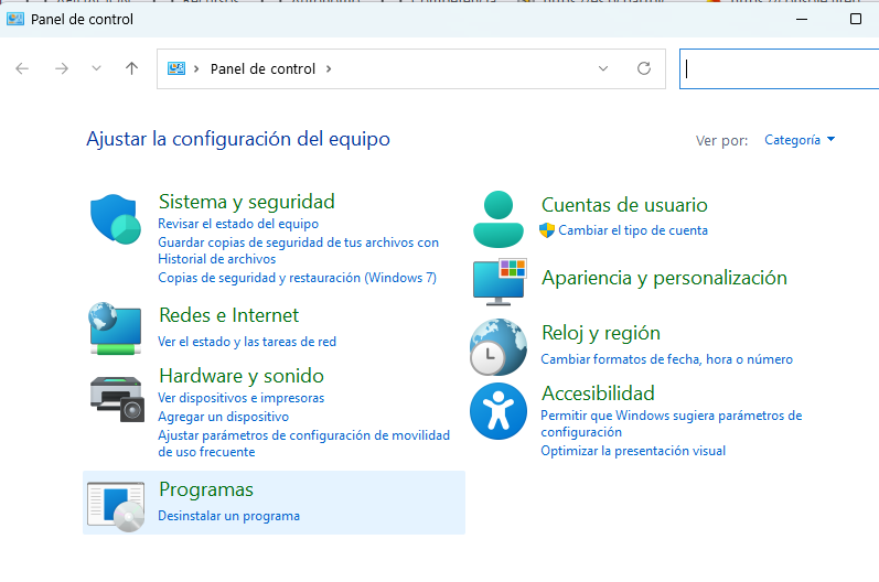 Panel de control Windows 11