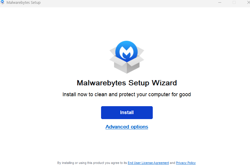 Pantalla de instalación de Malwarebytes