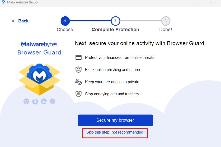 Saltar paso para instalar Malwarebytes gratis