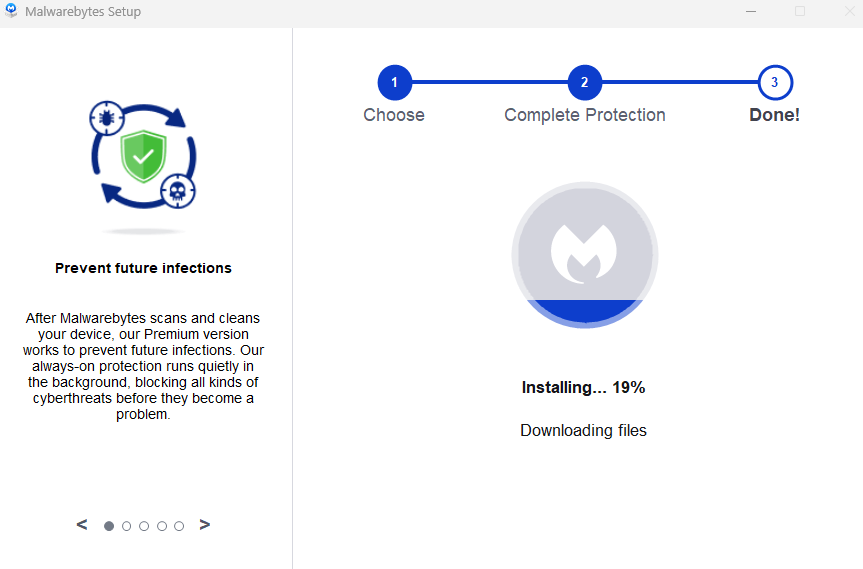 Esperar a completar las instalación de Malwarebytes
