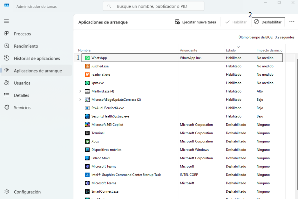 Deshabilitar programas de arranque en Windows 11