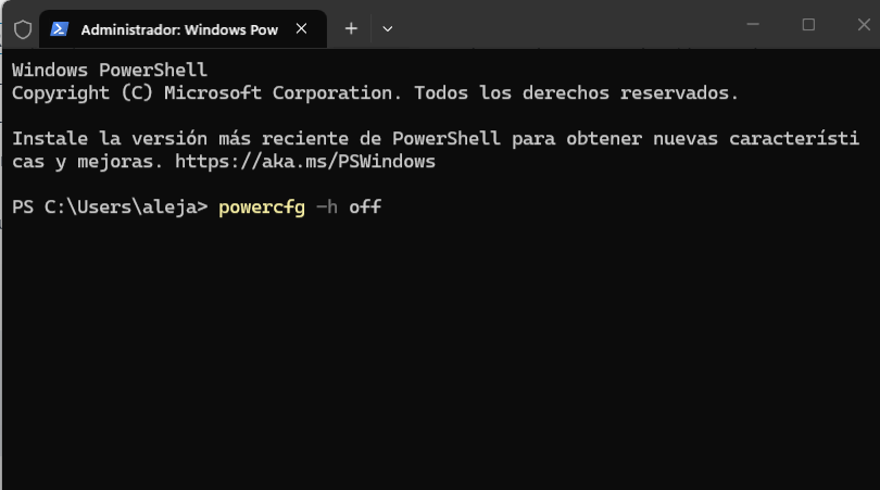 Desactivar hibernación en Windows mediante Terminal