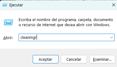 Ejecutar cleanmgr para limpiar disco duro