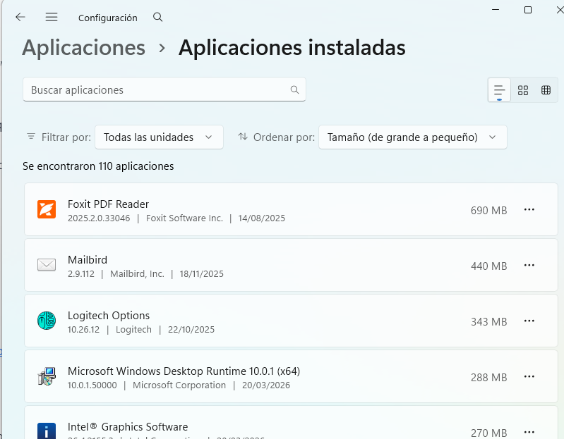Desinstalar aplicaciones instaladas en Windows para poder recuperar espacio si no las usas