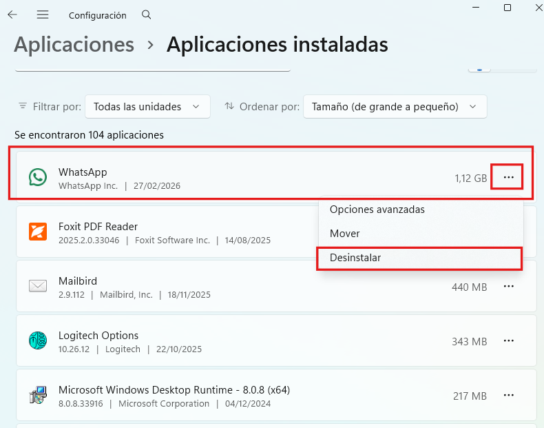 Desinstalar aplicacion en Windows 11