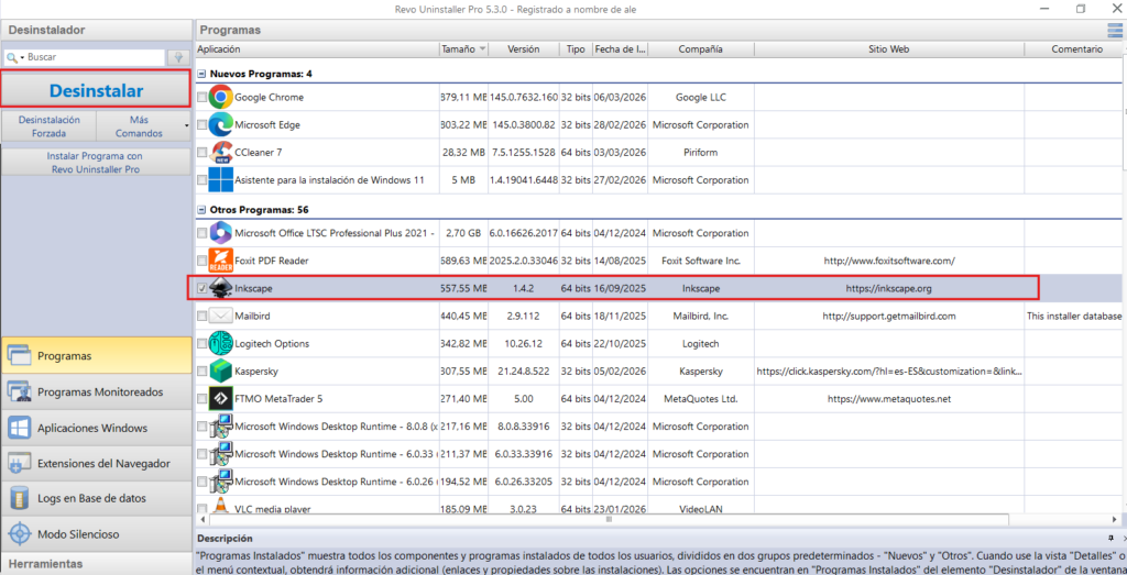 Desinstalar software con Revo Uninstaller