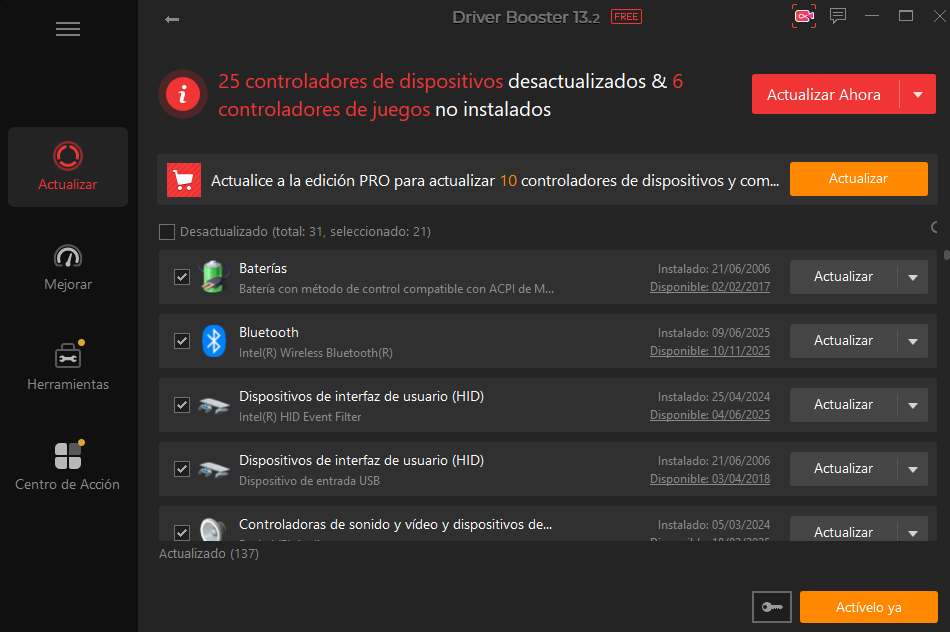 Detectar drivers desactualizados con Driver Booster