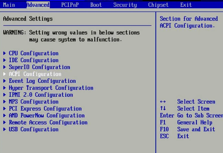Pantalla de configuración de BIOS en ordenador