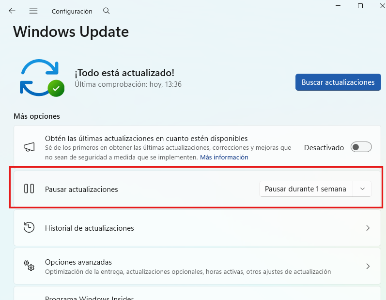 Como pausar actualizaciones de WIndows Update