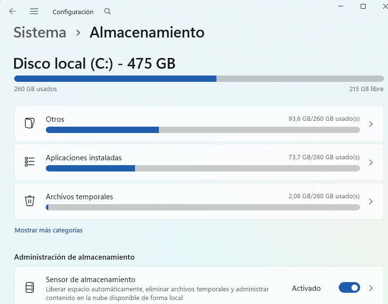 Espacio ocupado en tu disco duro por diferentes tipos de archivos