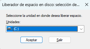 Seleccionar disco dura a analizar mediante herramienta cleanmgr
