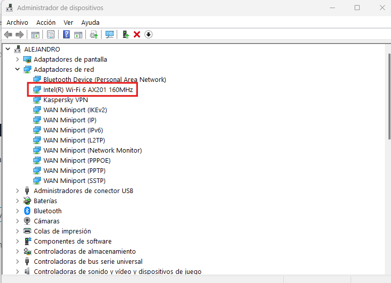 Administrar adaptadores Wifi desde el administrador de dispositivos de Windows