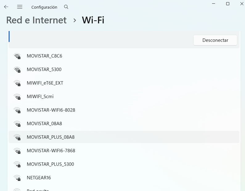 Lista de redes disponibles para conectarse por WIFI 