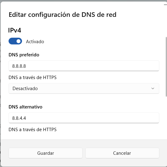 Usar DNS de Google en la configuración de red